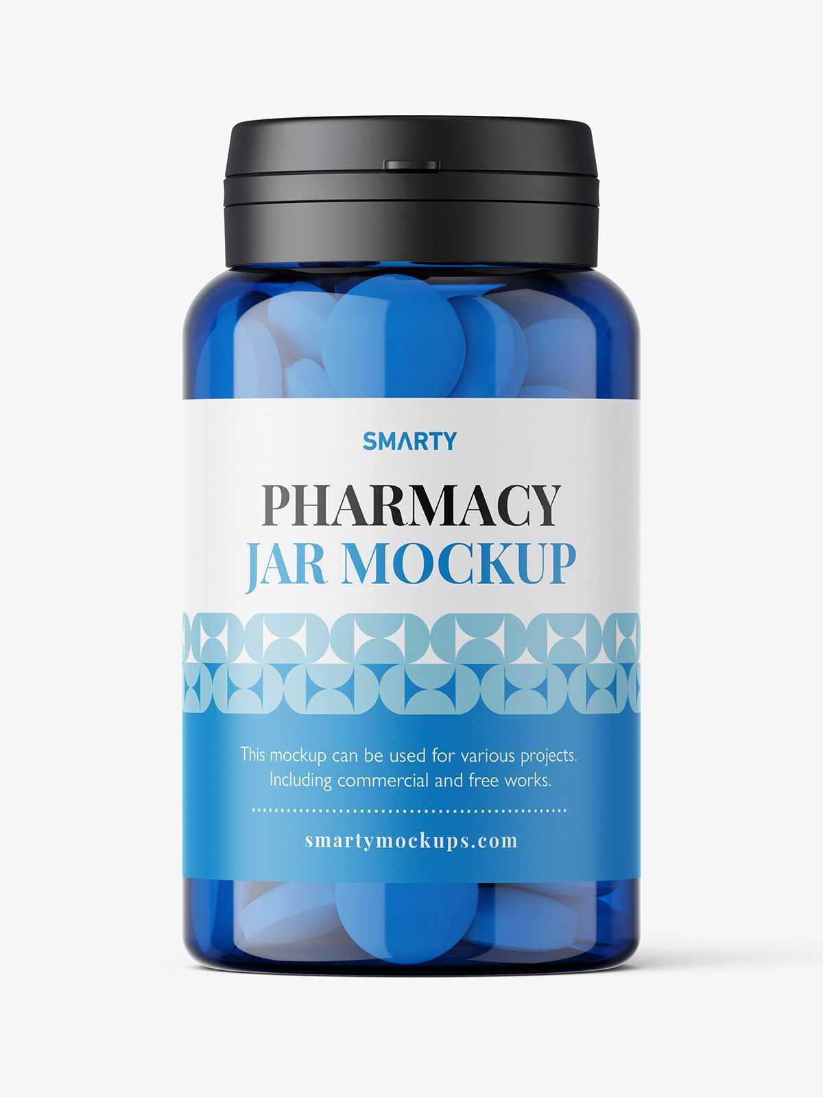 Blue jar with round tablets mockup