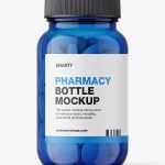 Blue jar with round tablets mockup