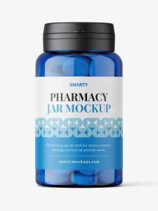 Blue jar with tablets mockup