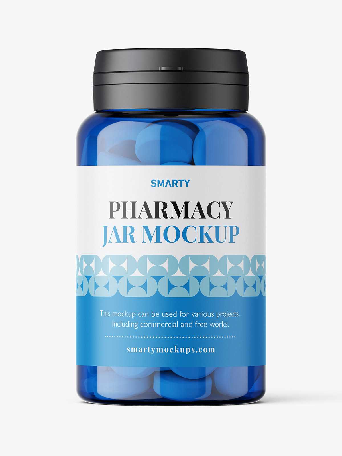 Blue jar with tablets mockup