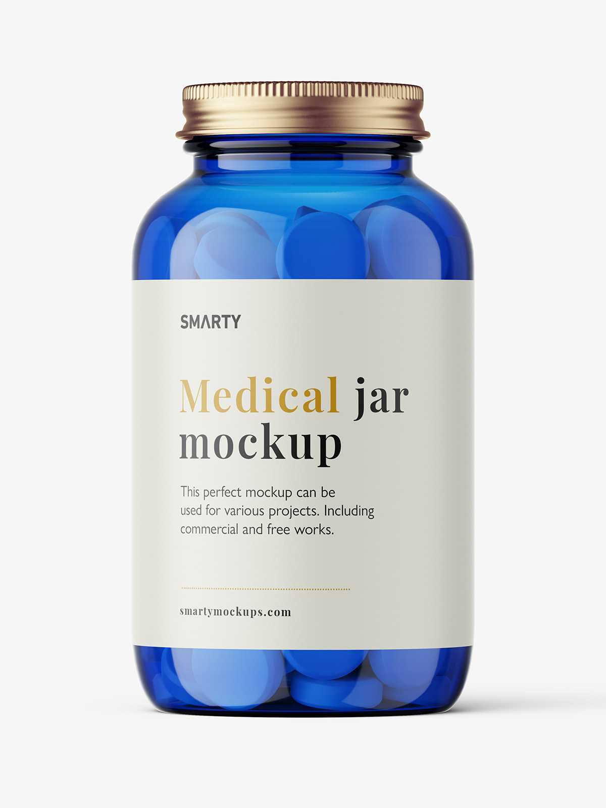 Blue jar with tablets mockup