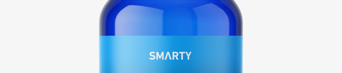 Blue pharmaceutical bottle with silver cap