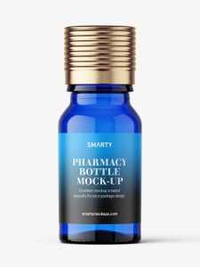 Blue pharmaceutical bottle with silver cap