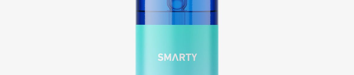 Blue spray bottle mockup with metallic cap