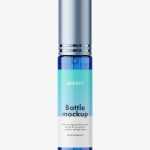 Blue spray bottle mockup with metallic cap