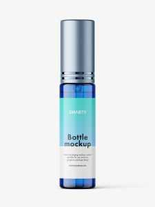 Blue spray bottle mockup with metallic cap