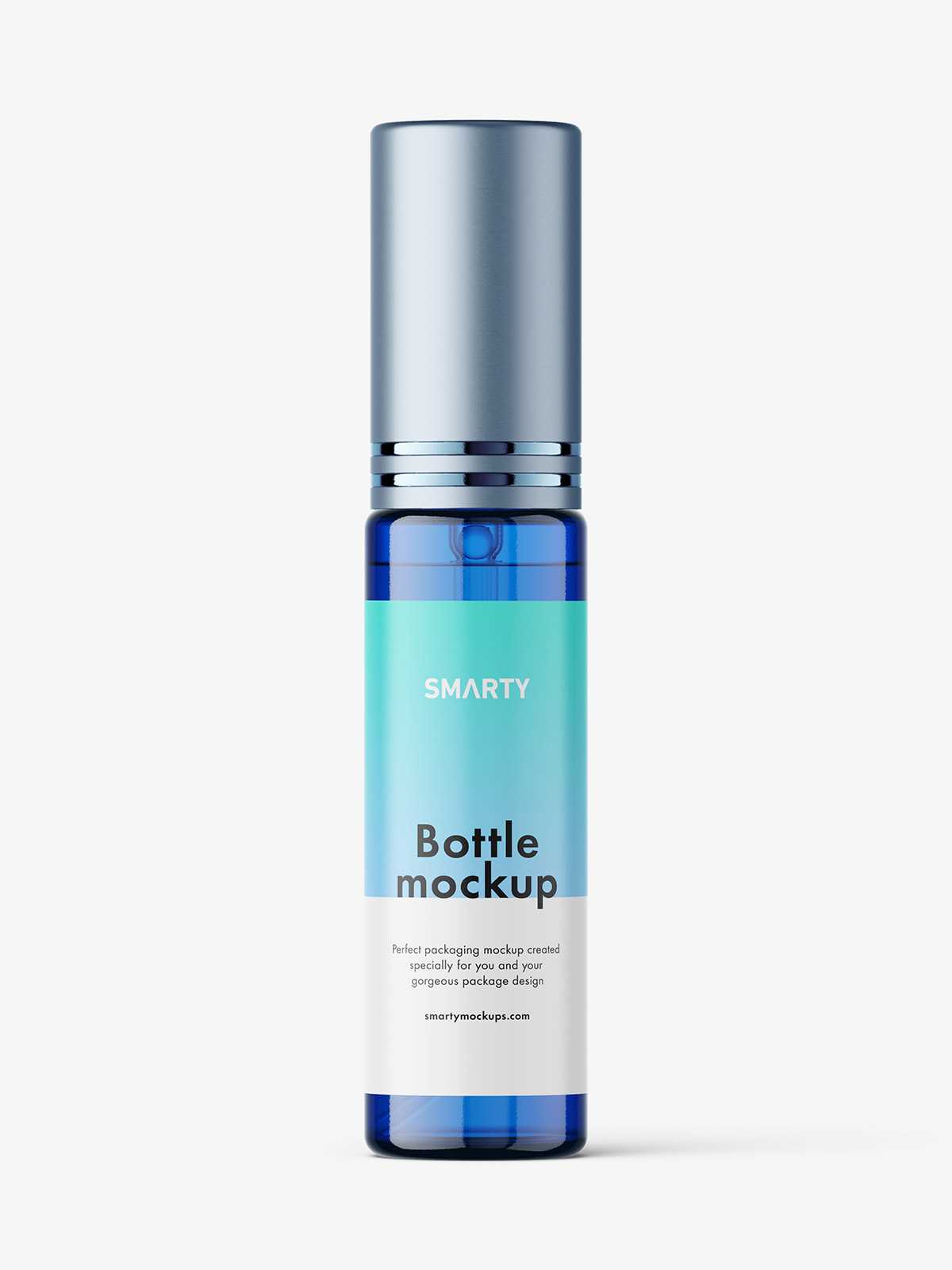 Blue spray bottle mockup with metallic cap