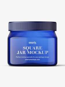 Blue square base jar mockup / 16oz