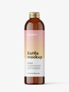 Bottle with aluminium screw cap mockup / amber