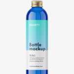 Bottle with aluminium screw cap mockup / blue