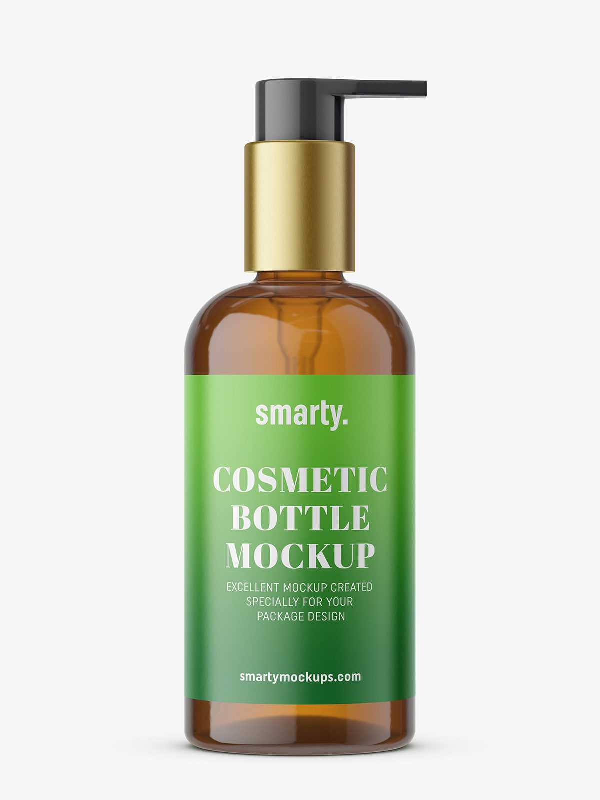 Bottle with elegant pump mockup / amber