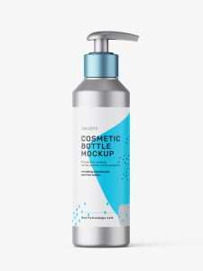 Bottle with rounded pump mockup / metallic