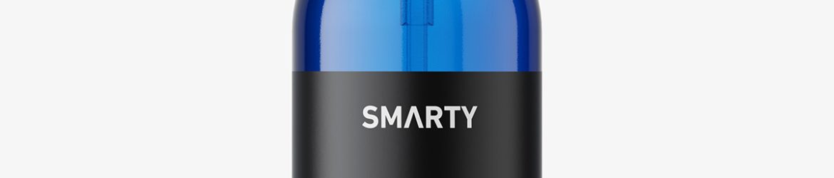 Bottle with transparent spray mockup / blue