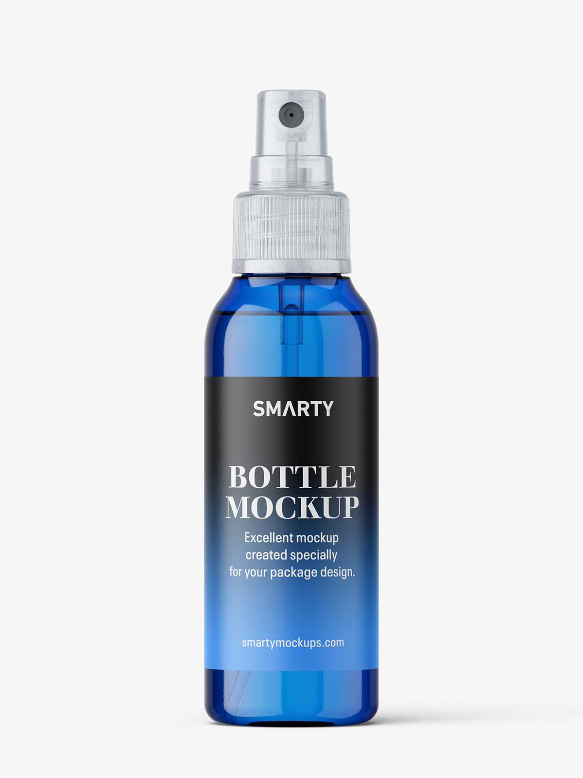 Bottle with transparent spray mockup / blue