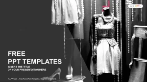 Boutique display window with mannequins in fashionable dresses PowerPoint Templates