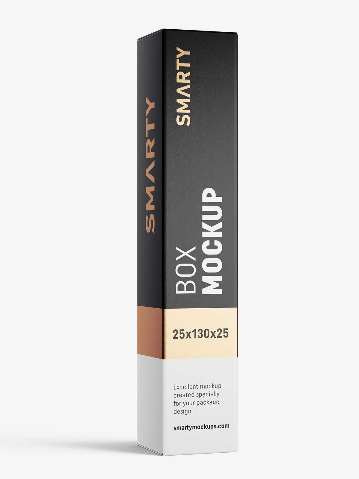 Box mockup / 25x130x25 mm / white - metallic - kraft