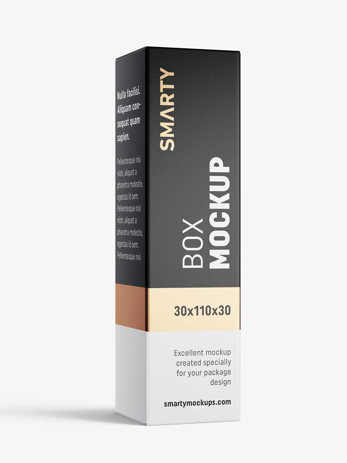 Box mockup / 30x110x30 mm / white - metallic - kraft