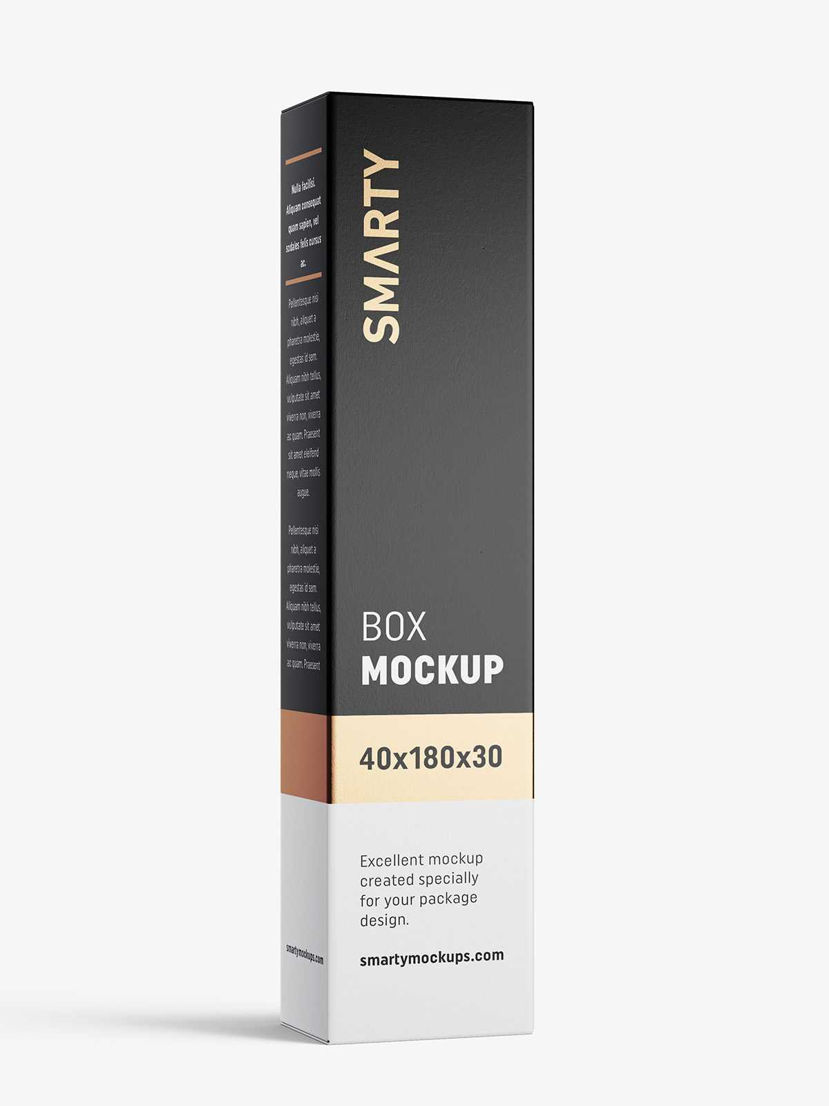 Box mockup / 40x180x30 mm / white - metallic - kraft