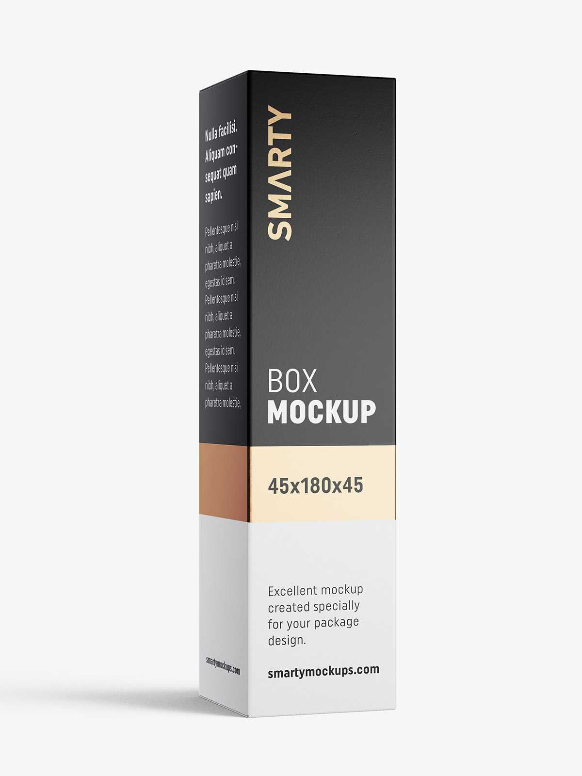 Box mockup / 45x180x45 mm / white - metallic - kraft