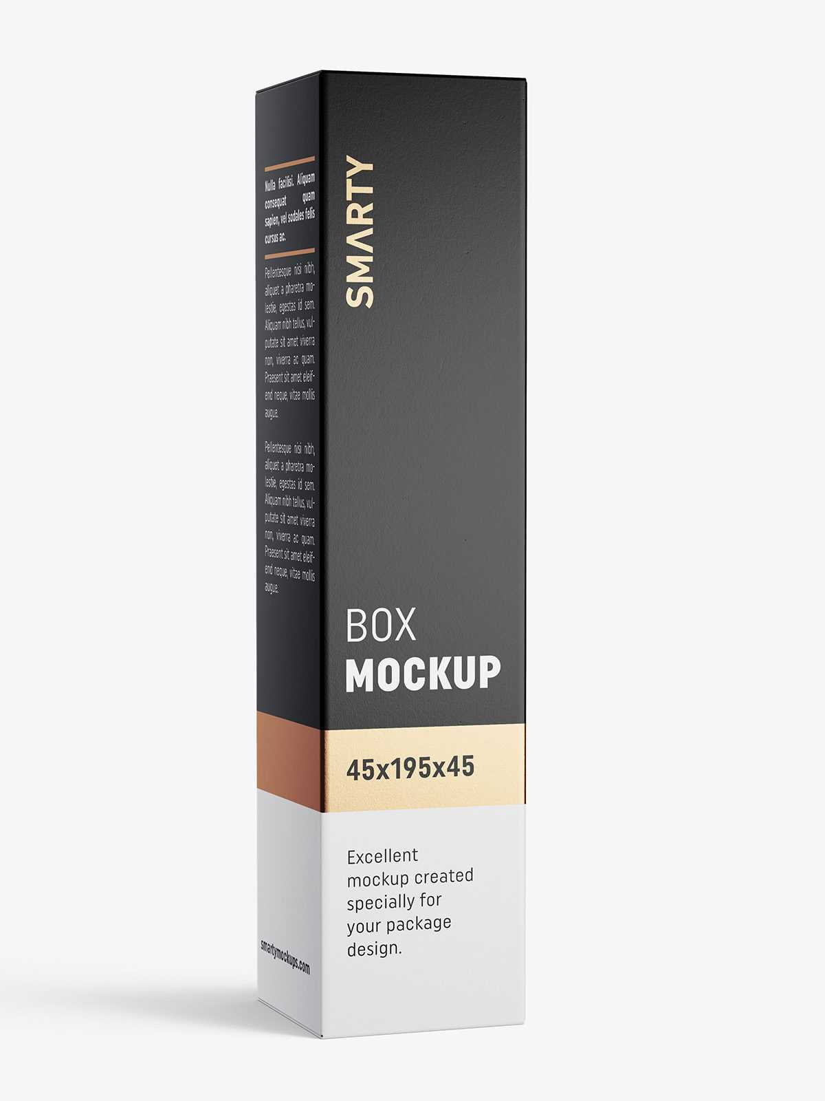 Box mockup / 45x195x45 mm / white - metallic - kraft