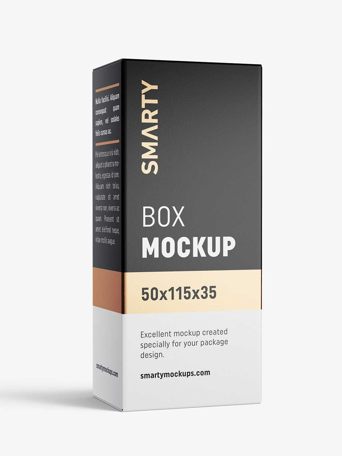 Box mockup / 50x115x35 mm / white - metallic - kraft