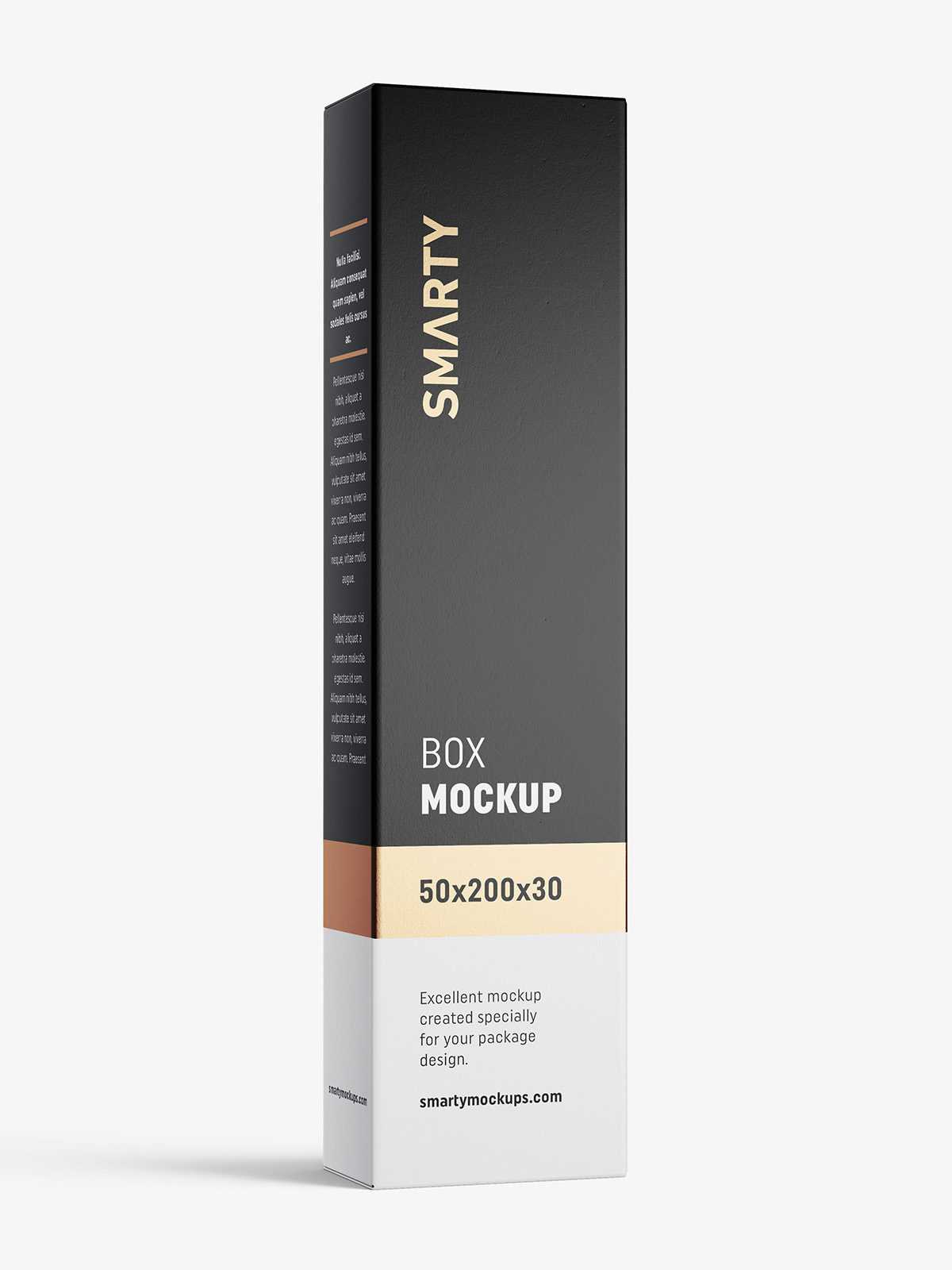 Box mockup / 50x200x30 mm / white - metallic - kraft