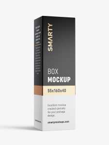 Box mockup / 55x160x40 mm / white - metallic - kraft