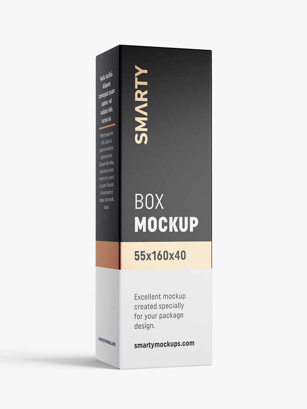 Box mockup / 55x160x40 mm / white - metallic - kraft