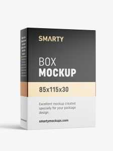 Box mockup / 85x115x30 mm / white - metallic - kraft
