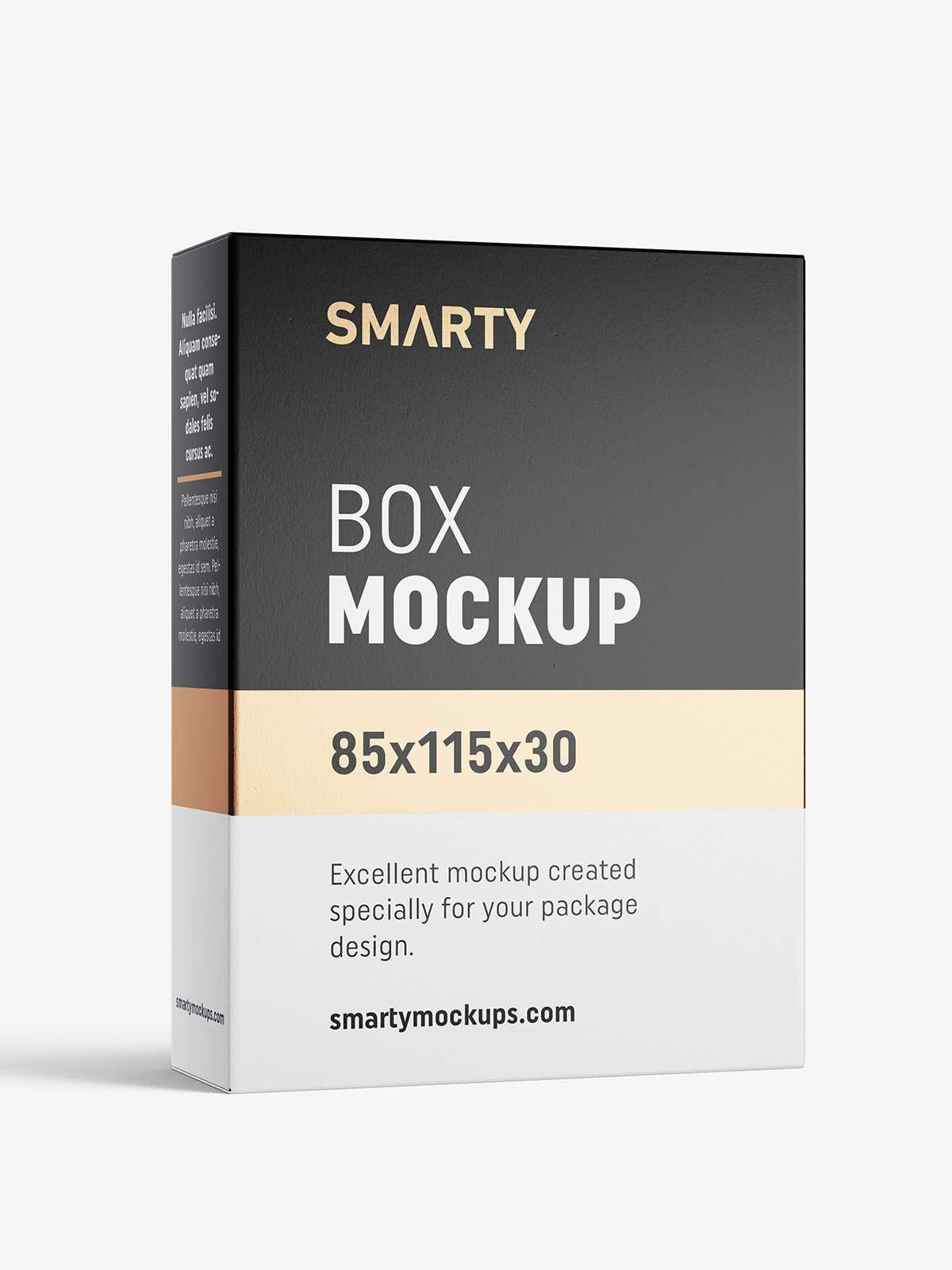 Box mockup / 85x115x30 mm / white - metallic - kraft