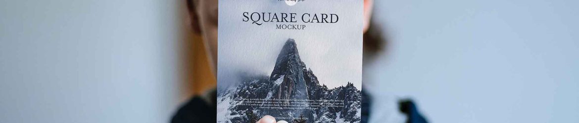 Boy Showing Square Card Mockup (PSD)