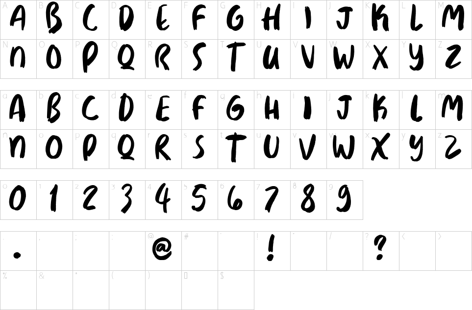 Mapa de caracteres da fonte Breakfast Crew Font