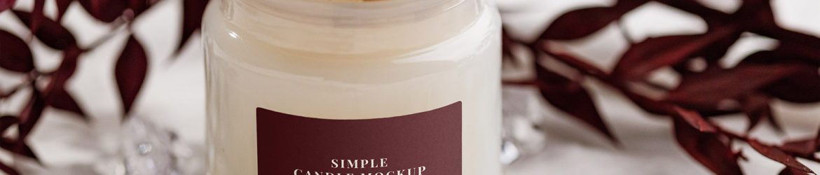Bright candle on white background mockup