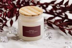 Bright candle on white background mockup