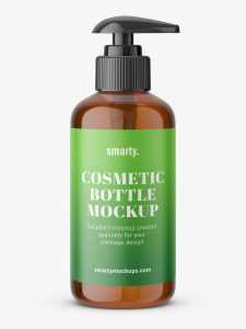 Brown soap bottle with pump mockup