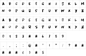 Mapa de caracteres da fonte Brushcrazy Font