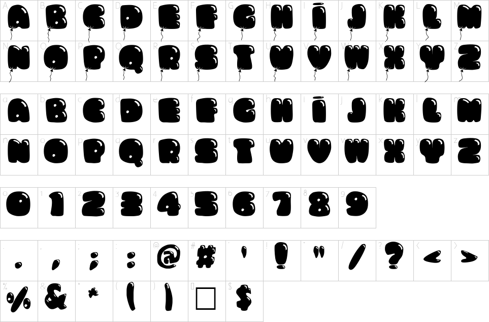 Mapa de caracteres da fonte Bumbazoid Font
