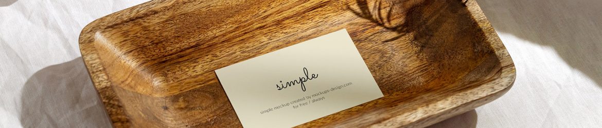 Business card in wooden bowl mockup