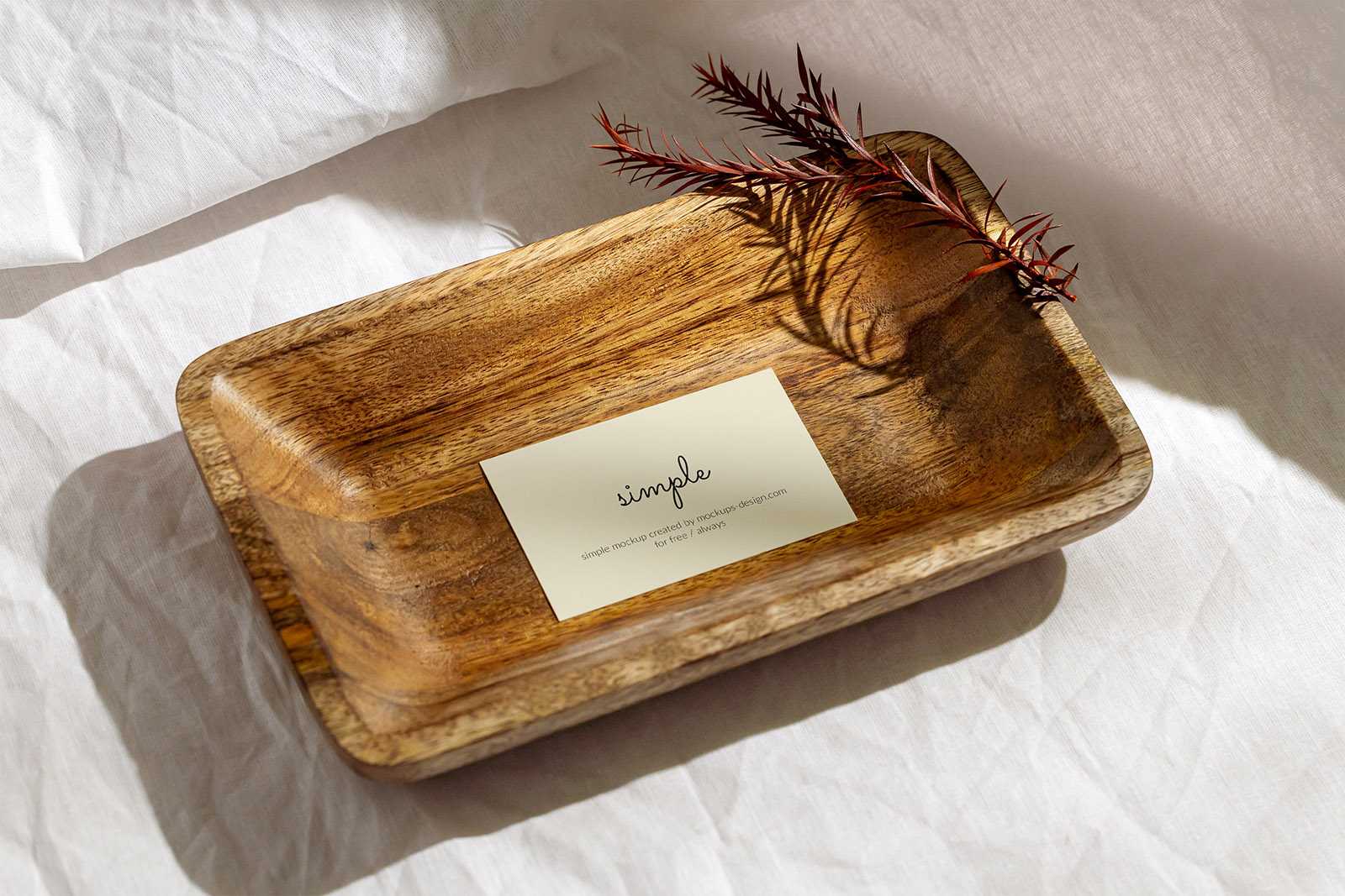 Business card in wooden bowl mockup