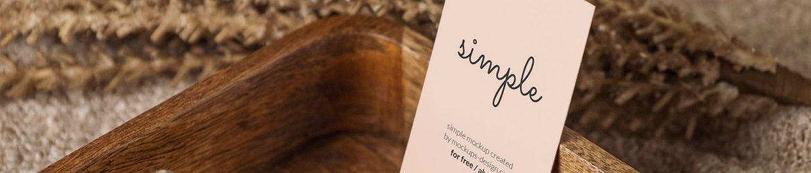 Business card in wooden tray mockup