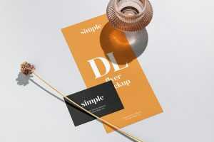 Business card with DL flyer mockup