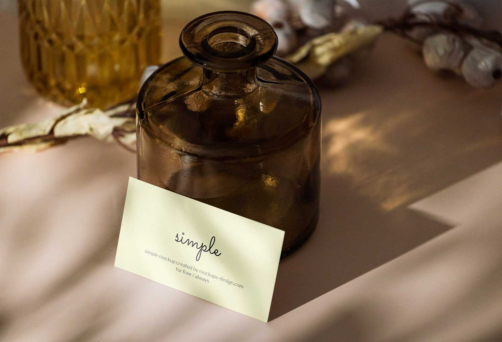 Business card with glass vase mockup