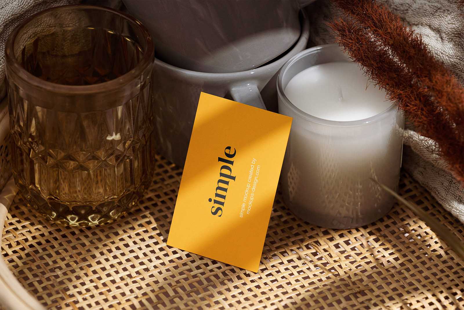 Business card with the candle mockup