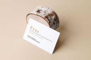 Business card with wood trunk mockup