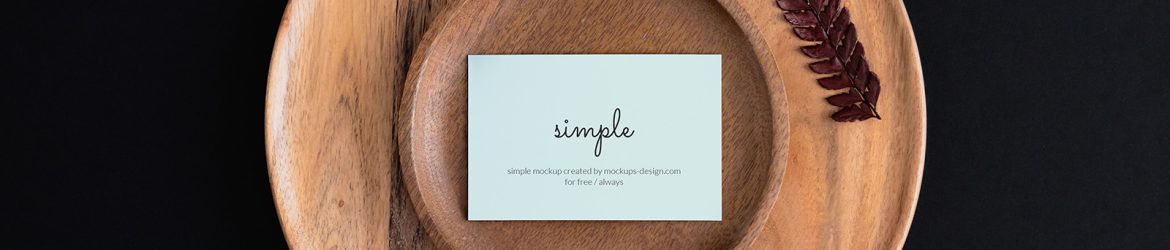 Business cards on wood tray mockup