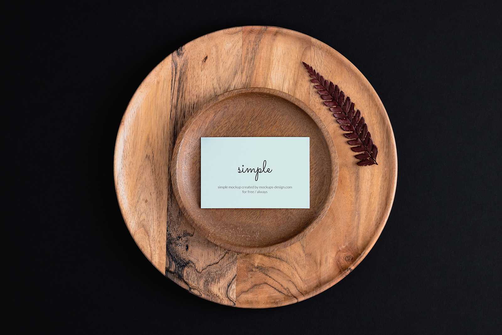 Business cards on wood tray mockup