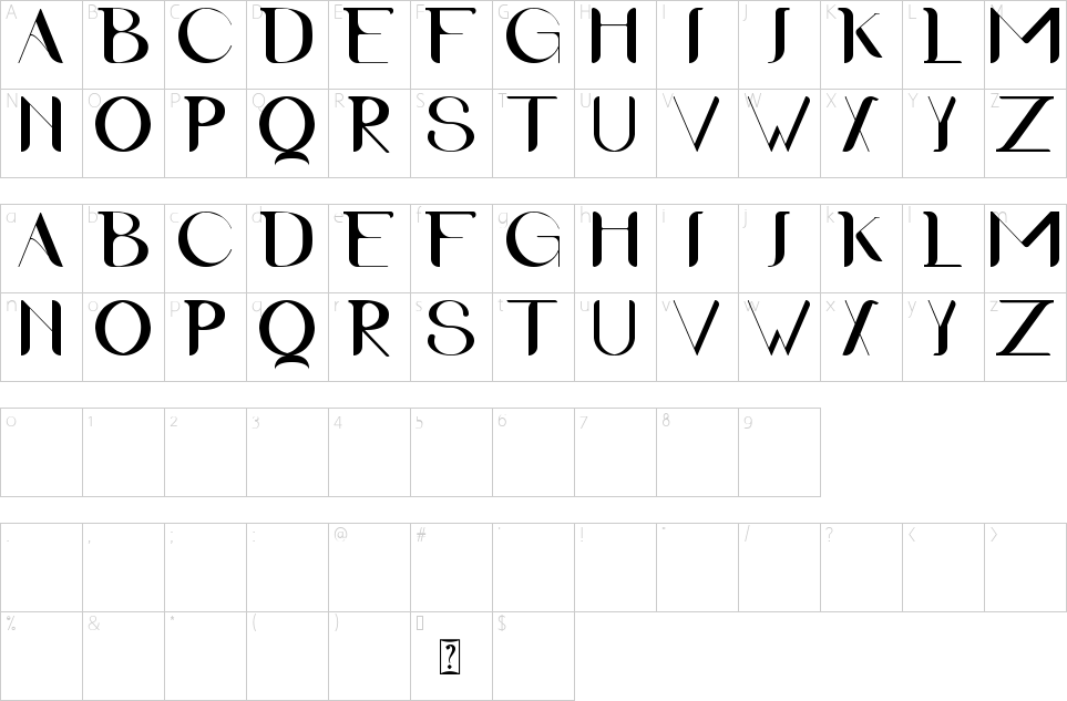 Mapa de caracteres da fonte Calista Font
