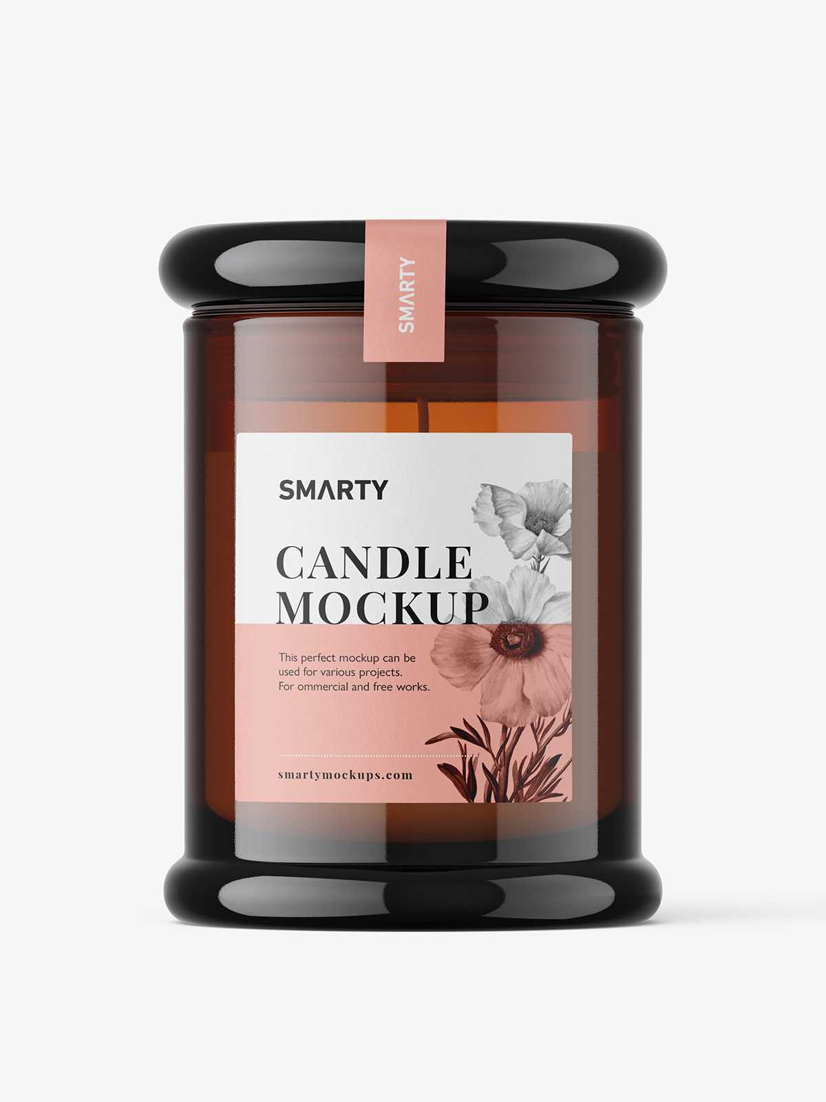 Candle in amber glass jar mockup