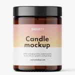 Candle in amber glass jar mockup