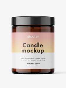 Candle in amber glass jar mockup